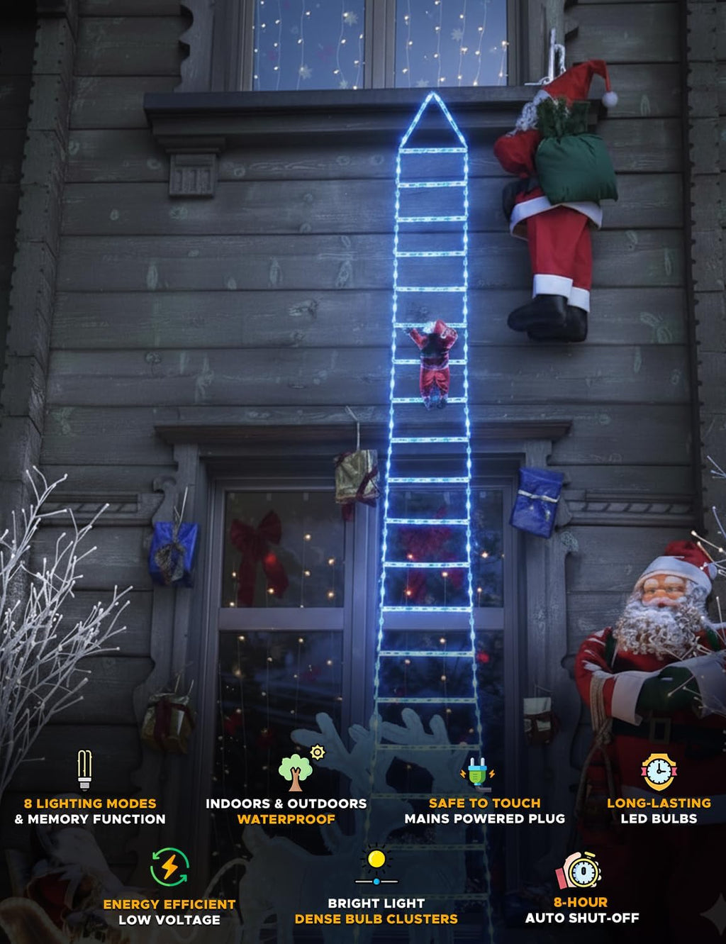 Christmas Ladder Lights with Santa, 400 LEDs