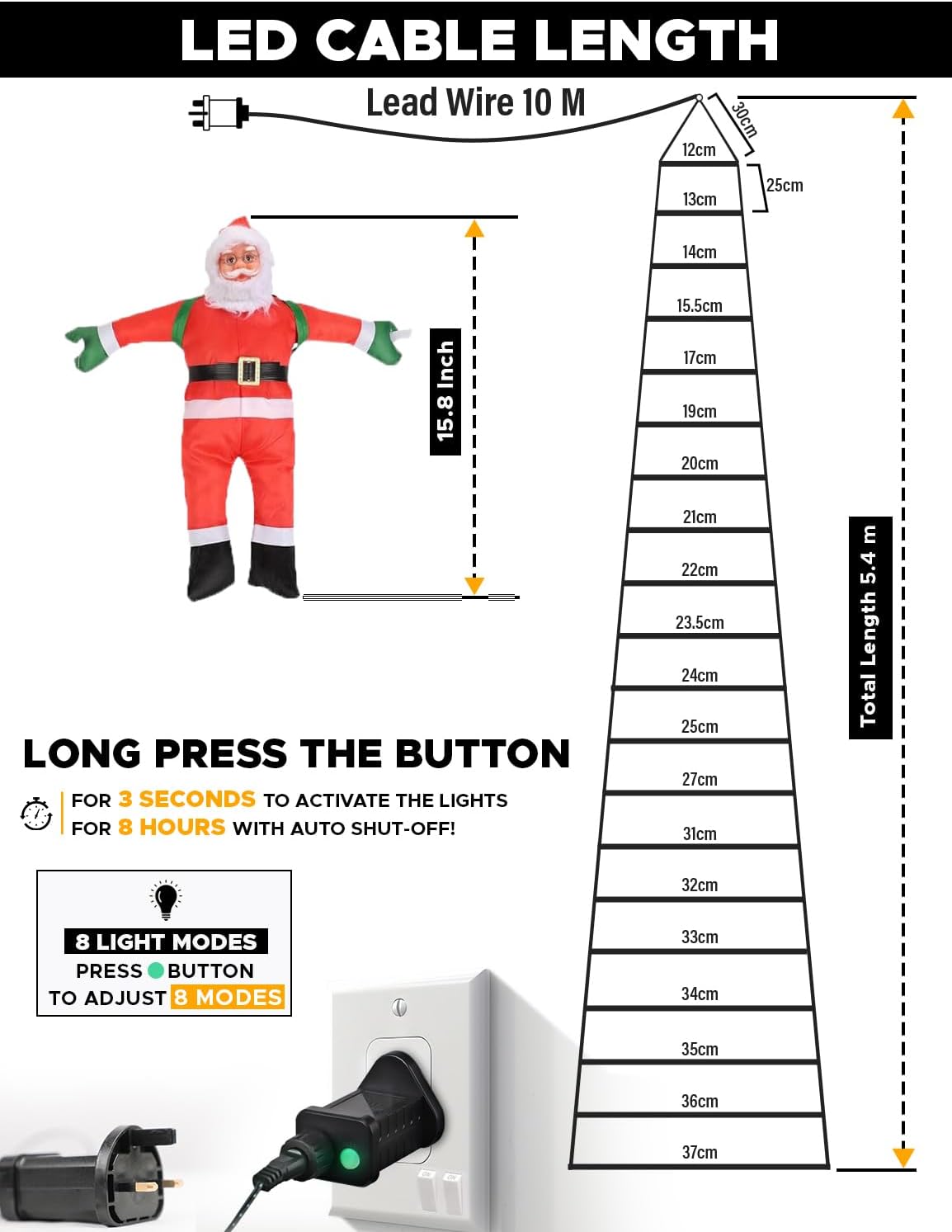 Christmas Ladder Lights with Santa, 400 LEDs