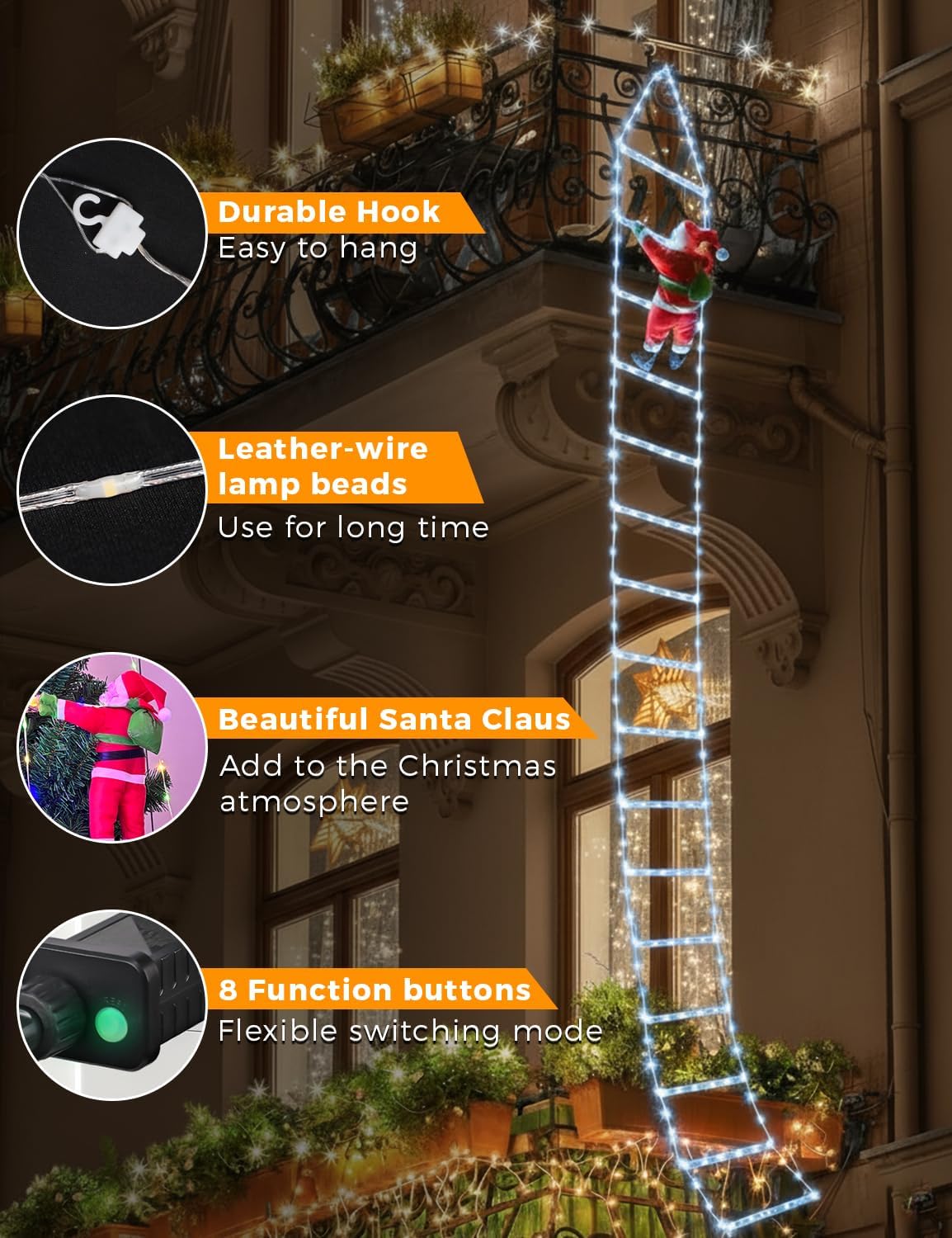 Christmas Ladder Lights with Santa, 400 LEDs