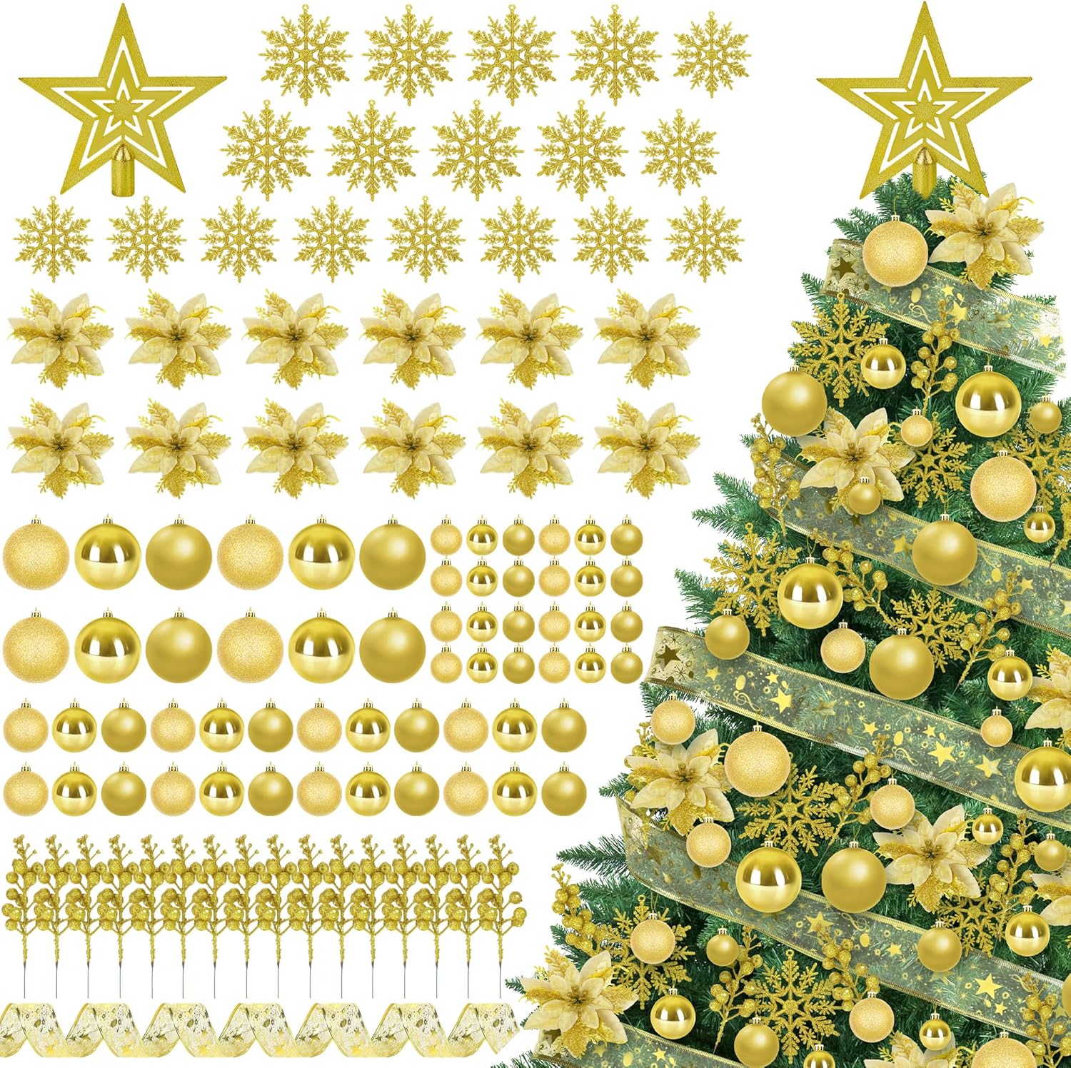 108 Pcs Gold Christmas Tree Decoration Set