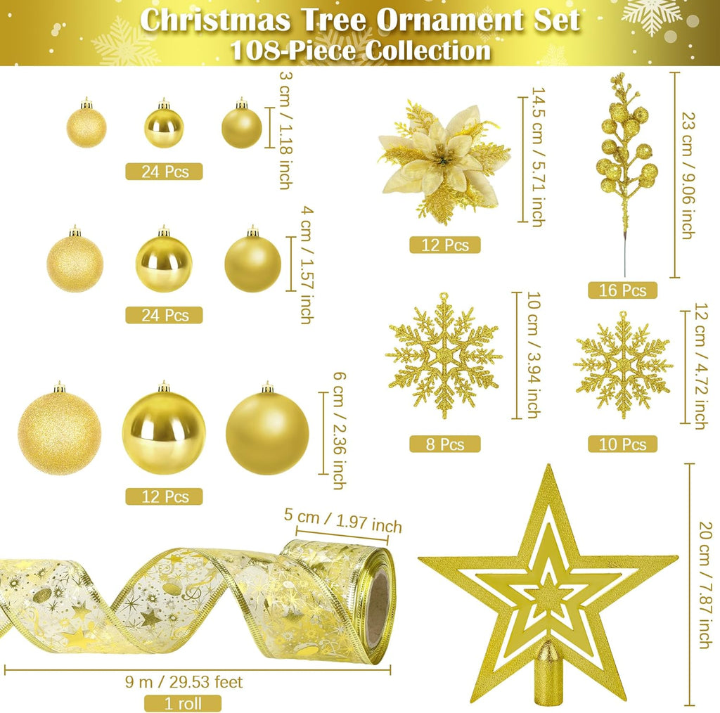 108 Pcs Gold Christmas Tree Decoration Set