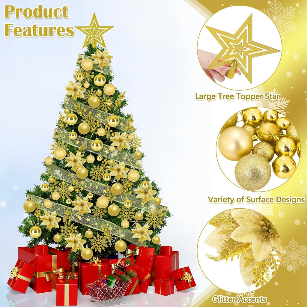 108 Pcs Gold Christmas Tree Decoration Set