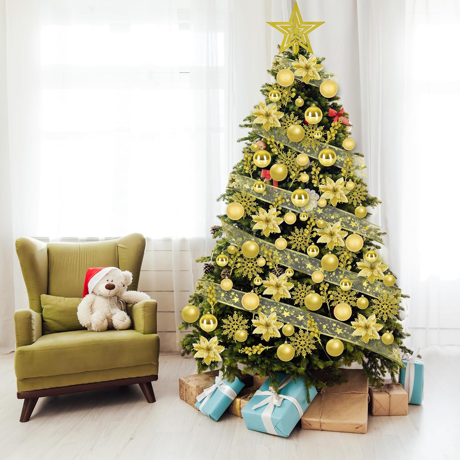 108 Pcs Gold Christmas Tree Decoration Set