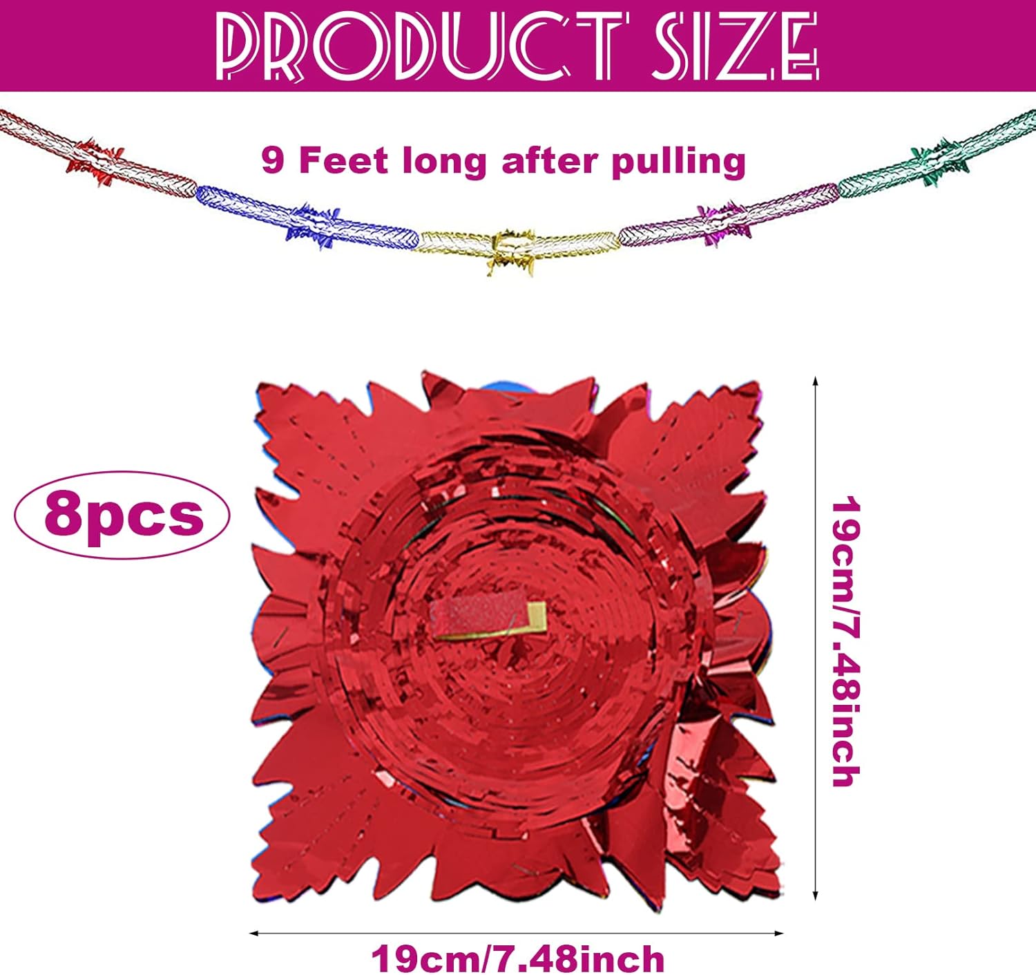 8 Pack Christmas Foil Hanging Decorations 9Ft