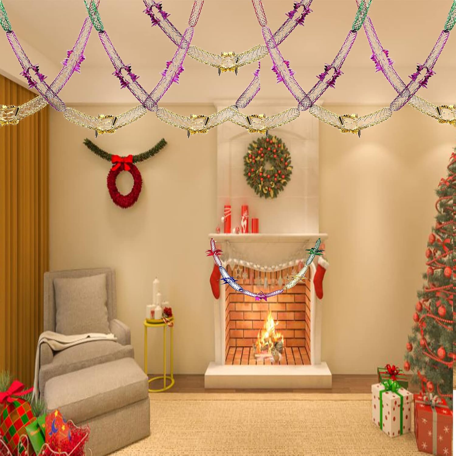 8 Pack Christmas Foil Hanging Decorations 9Ft