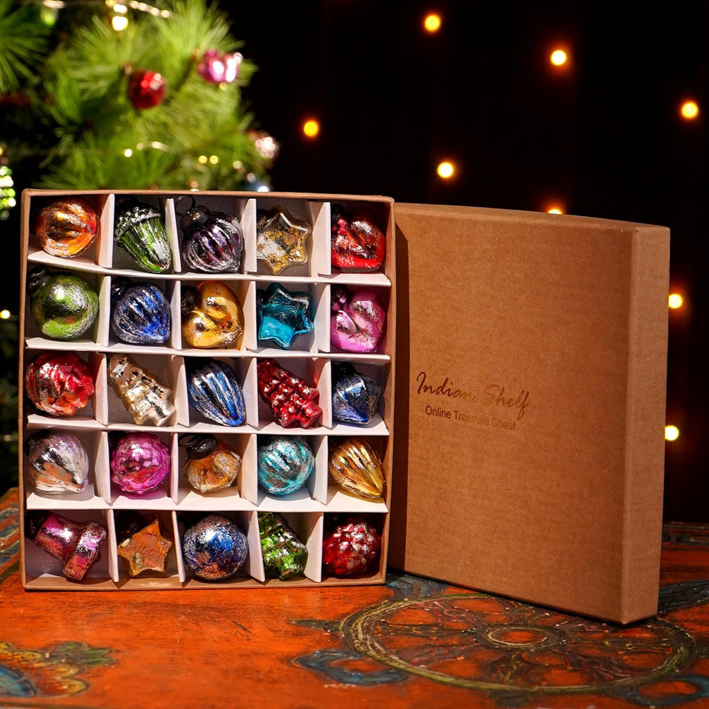 25 Vintage Glass Mini Christmas Baubles